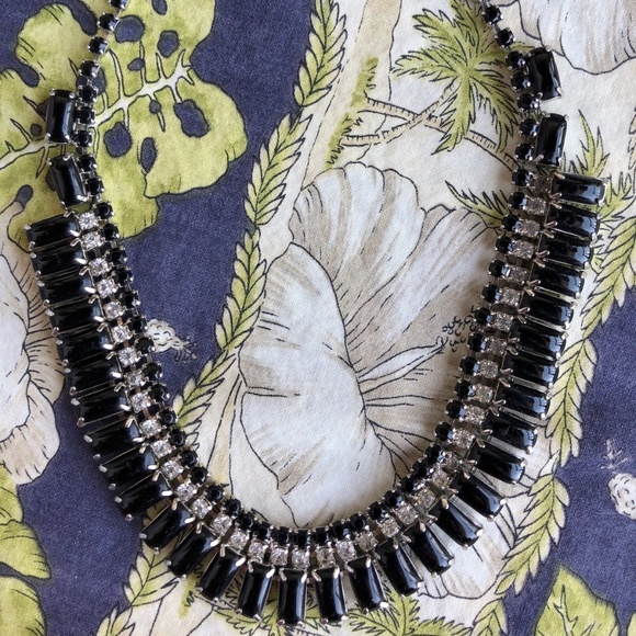 VTG 1950s Rhinestone Black Glass Choker Necklace Up to 13.5 Inches - Picture 1 of 10